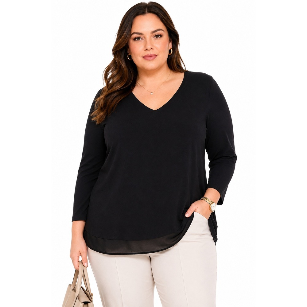 Women's Plus V-Neck Layered Top by Michael Kors Black Size 0X